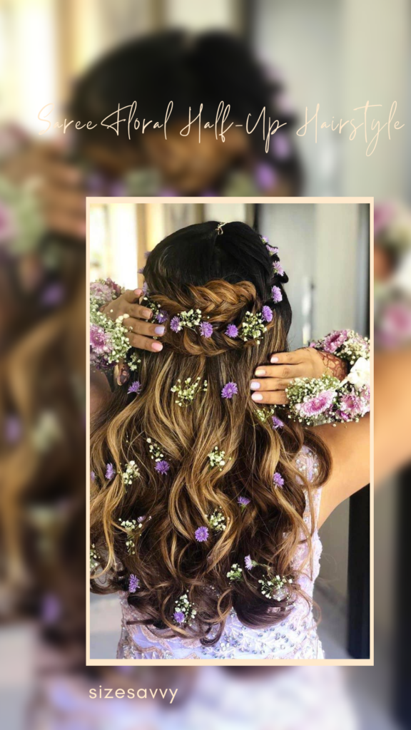 Saree Floral Half-Up Hairstyle