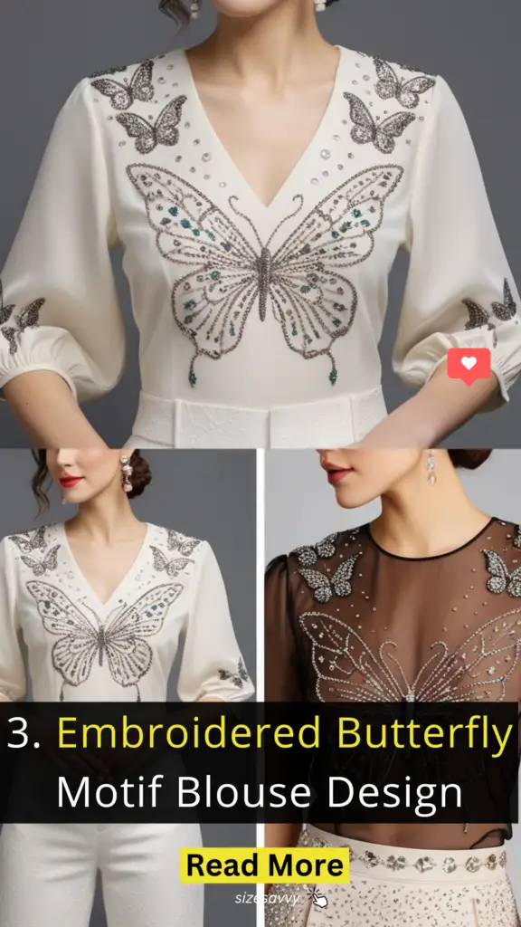 Embroidered Butterfly Motif Blouse Design